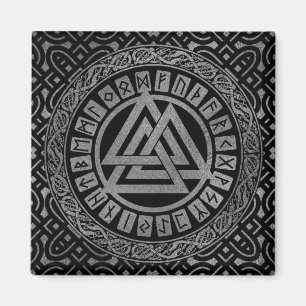 Silver Metallic Valknut Symbol on Celtic Pattern Magnet