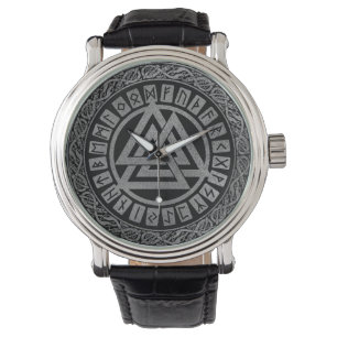 Silver Metallic Valknut Symbol on Celtic Pattern Watch