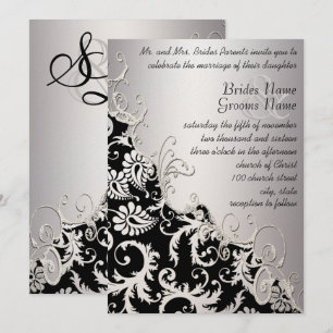 Silver Metallic Vintage Damask Romantic Swirl Invitation