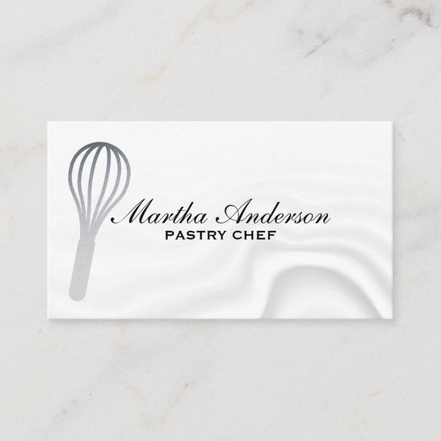Silver Metallic Whisk | Silky Background Business Card (Front)