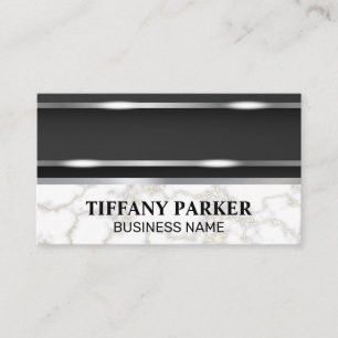 Silver Metallic White Marble Metallic Trim Business Card