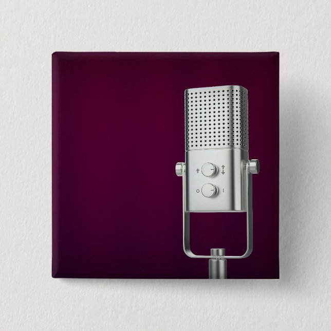 Silver microphone 15 cm square badge (Front)