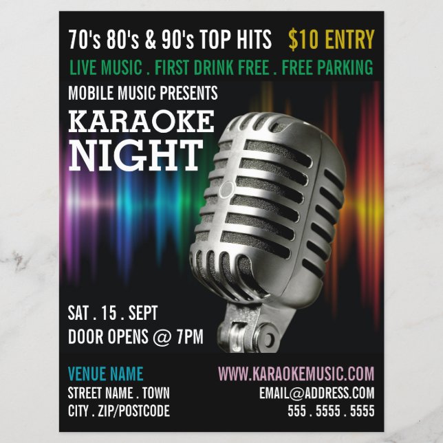 Silver Microphone, Karaoke Event Advertising Flyer (Front)