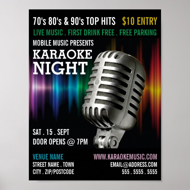Silver Microphone, Karaoke Event Advertising Poster (Front)