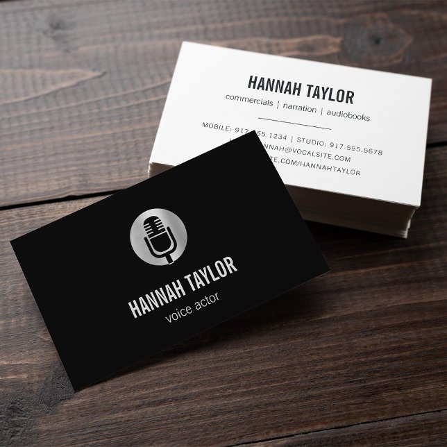 Silver Microphone Voice Actor Business Card (Creator Uploaded)