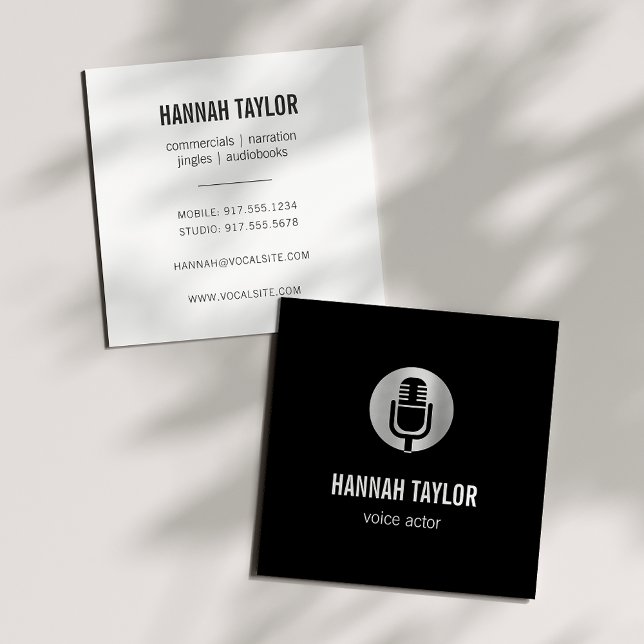Silver Microphone Voice Actor Square Business Card (Creator Uploaded)
