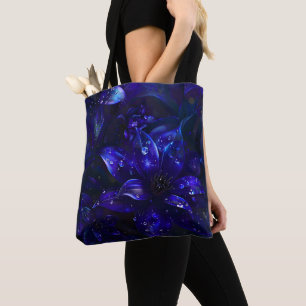 Silver Midnight Blooms Tote Bag