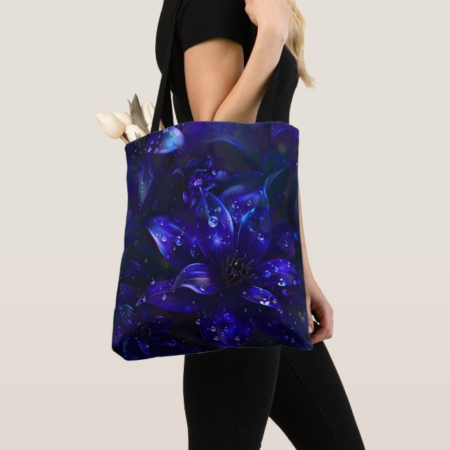 Silver Midnight Blooms Tote Bag (Close Up)