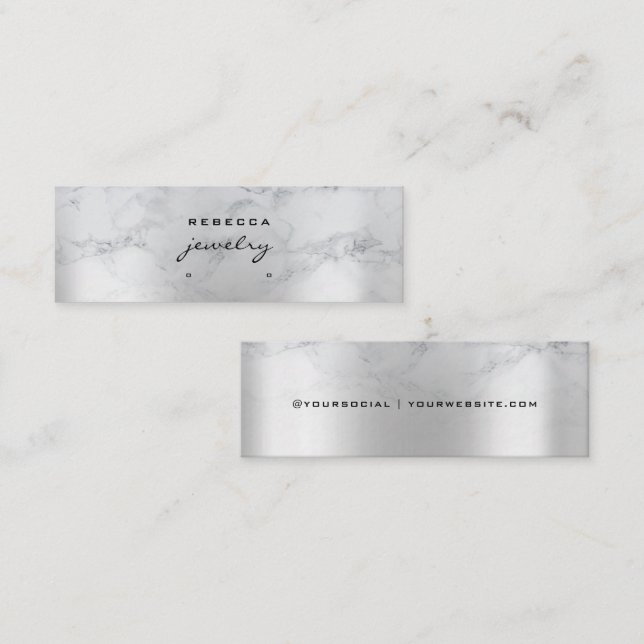 Silver Minimal Marble Script Earring display card (Front/Back)