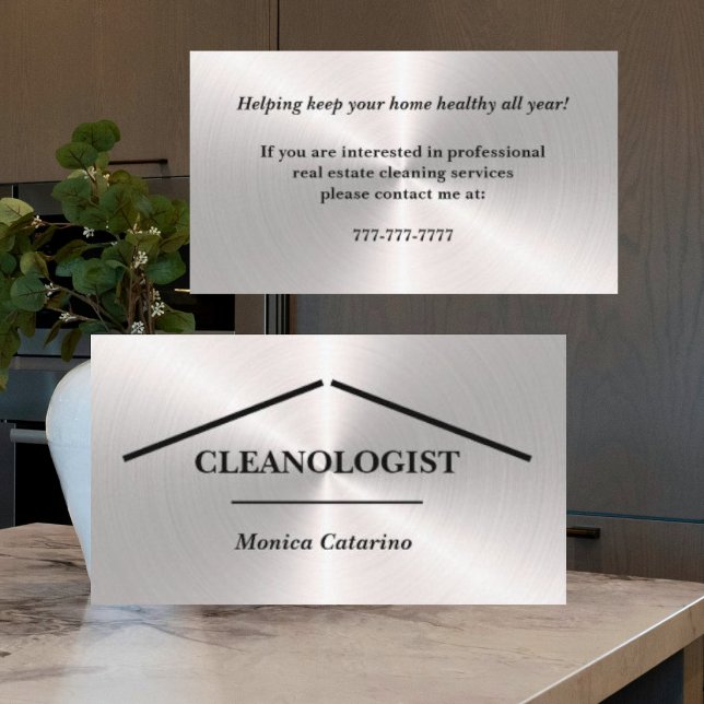 Silver Minimal Pro Home Cleaning Business Card (Creator Uploaded)