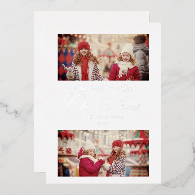 Silver Minimalist Merry Christmas Botanical  (Front/Back)
