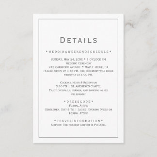 Silver Minimalist Wedding Details Card