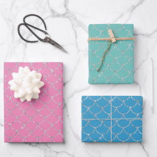 Silver Mint Aqua Pink Mermaid  Wrapping Paper Sheet