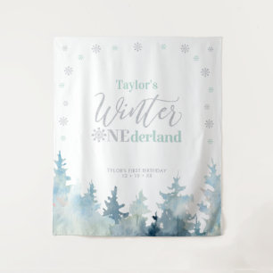 Silver & Mint Winter onderland 1st Birthday Tapestry
