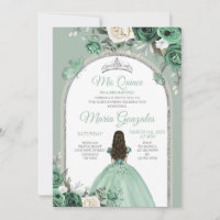 Silver Mis Quince Dusty Green Floral Quinceañera