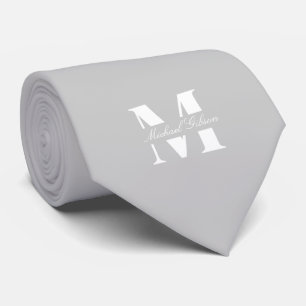 Silver Mist Custom Monogram Wedding Groomsmen Tie