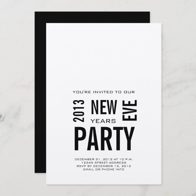 Silver Modern 2013 New Years Eve Party Invitation (Front/Back)
