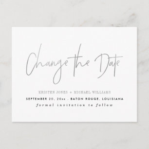 Silver Modern Change the Date Announcement Postcard