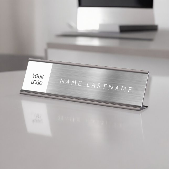 Silver Modern Custom Logo Executive Professional Desk Name Plate (Creator Uploaded)