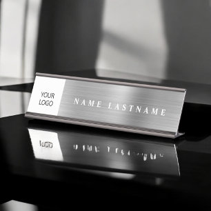 Silver Modern Custom Logo Executive Professional Desk Name Plate