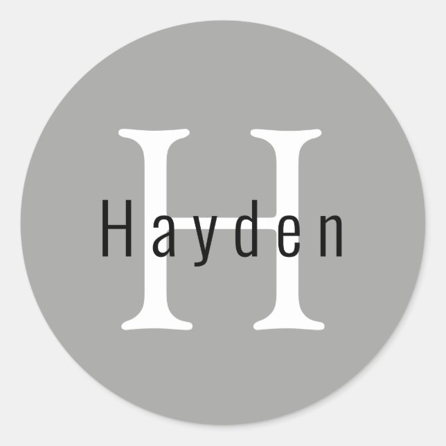 Silver Modern Custom Monogram Cute Trendy Simple Classic Round Sticker (Front)