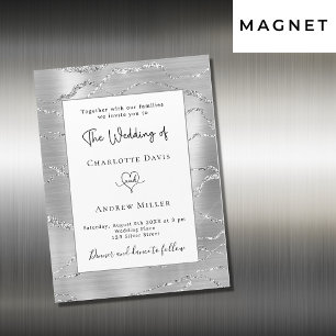 Silver modern elegant luxury wedding magnetic invitation