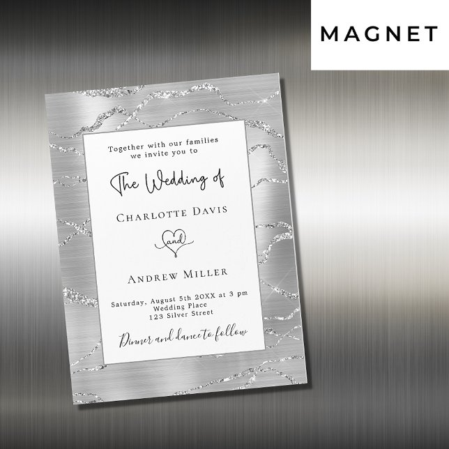 Silver modern elegant luxury wedding magnetic invitation (Creator Uploaded)