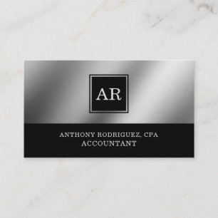 Silver Modern Elegant Monogram Accountant Business Card