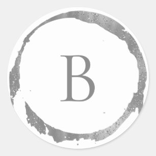 Silver Modern Foil Glitter Sparkle Monogram Classic Round Sticker