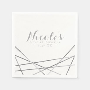 Silver Modern Geometric Lines Custom Glam Party Napkin