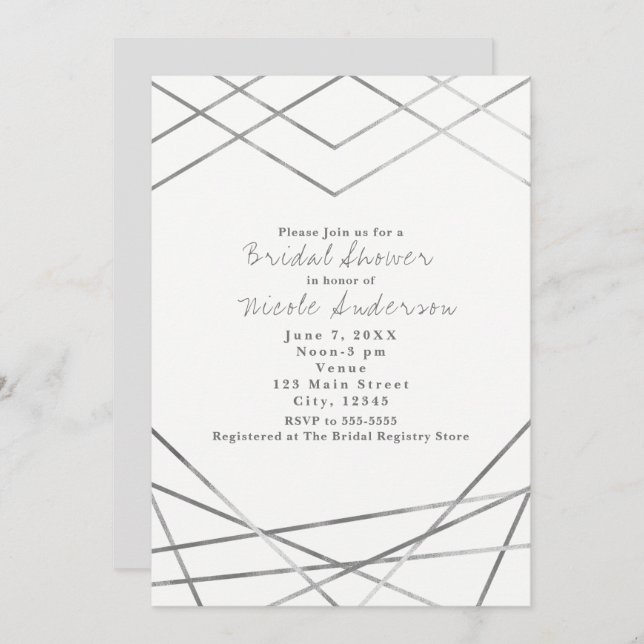 Silver Modern Geometric Lines Party Invitations (Front/Back)