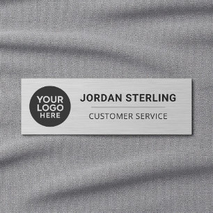Silver Modern Logo Company Corporate Professional Name Tag