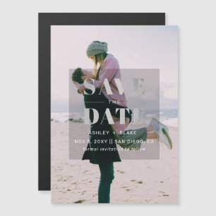 Silver Modern Minimalist Photo Save the Date Magnetic Invitation