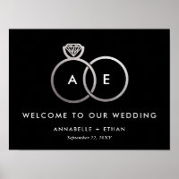 Silver Modern Rings Wedding Welcome Sign