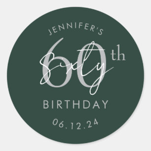 Silver Modern Script 60th Birthday Party Green Classic Round Sticker