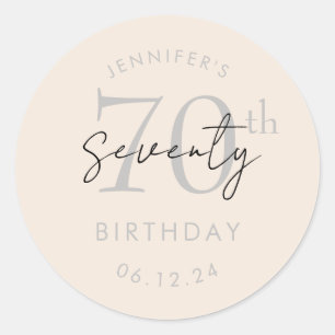 Silver Modern Script 70th Birthday Champagne  Classic Round Sticker