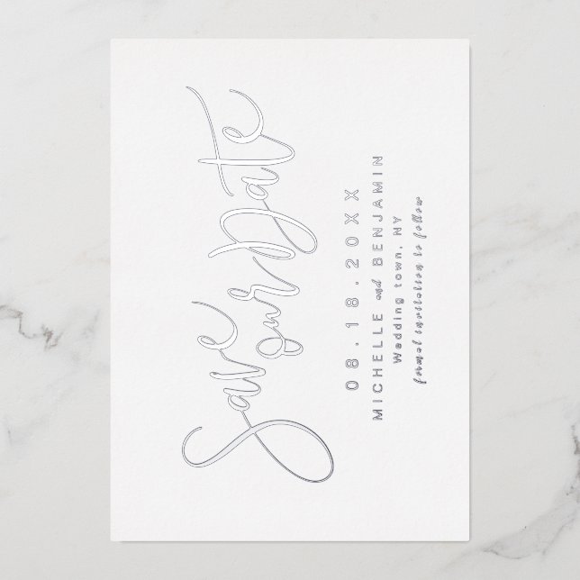 Silver Modern Script Simple Save The Date (Front)