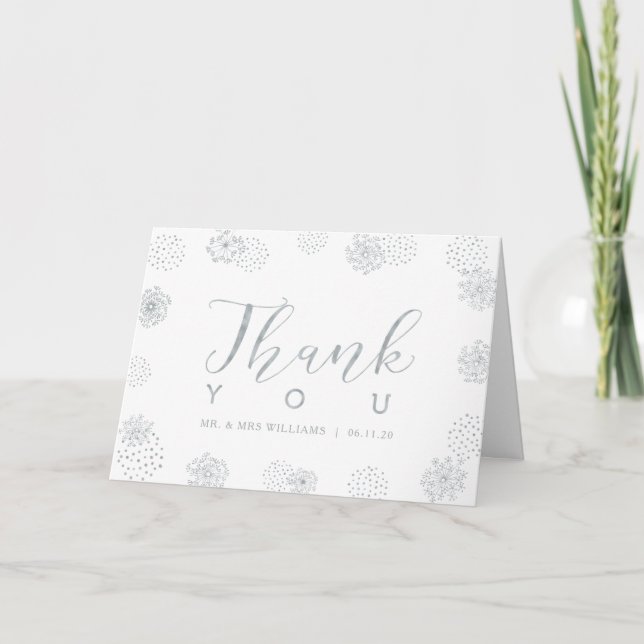 Silver | Modern Stylish Wedding Thank you note Card (Front)