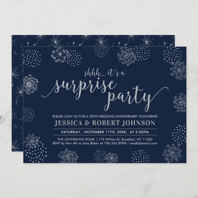 Silver | Modern Surprise 25th Wedding Anniversary Invitation (Front/Back)