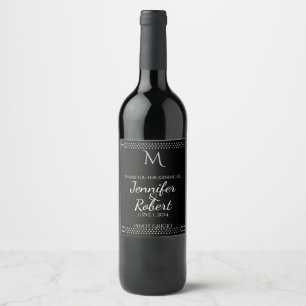 Silver Monogram Black Polka Dots Wine Label