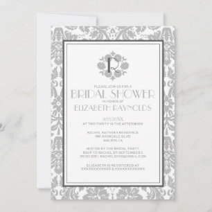 Silver Monogram Damask Bridal Shower Invitations