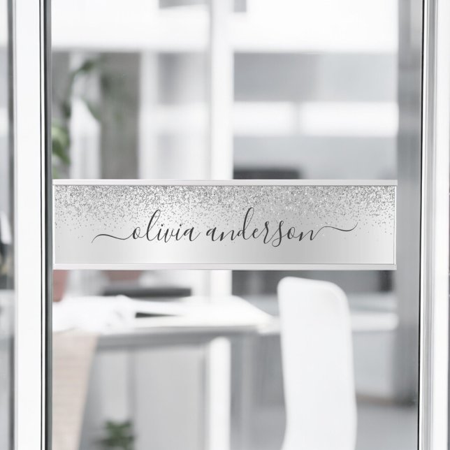 Silver Monogram Glitter Sparkle Girly Script Door Sign (Creator Uploaded)