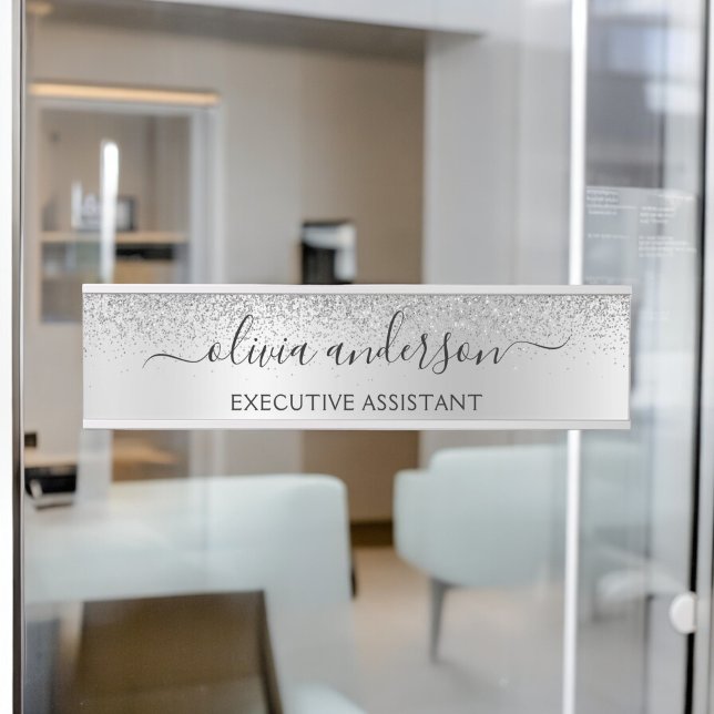 Silver Monogram Glitter Sparkle Girly Script Door Sign (Creator Uploaded)