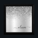 Silver Monogram Glitter Sparkle Girly Script Gift Box<br><div class="desc">Silver Faux Foil Metallic Sparkle Glitter Brushed Metal Monogram Name Jewellery Keepsake Box. This makes the perfect graduation,  birthday,  wedding,  bridal shower,  anniversary,  baby shower or bachelorette party gift for someone that loves glam luxury and chic styles.</div>