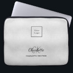 Silver monogram initails name business logo laptop sleeve<br><div class="desc">A classic faux silver metallic looking background. Personalise and add your business logo,  first name,  monogram initials and full name. Modern,  trendy and simple.</div>