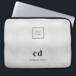 Silver monogram initails name business logo laptop sleeve<br><div class="desc">A classic faux silver metallic looking background. Personalise and add your business logo,  monogram initials and full name. Modern,  trendy and simple. For both him and her.</div>