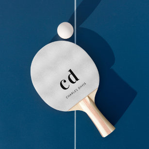 Silver monogram initails name minimalist ping pong paddle