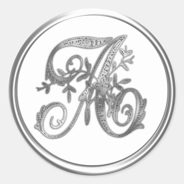 Silver Monogram Initial on Any Colour Envelope Sea Classic Round Sticker (Front)