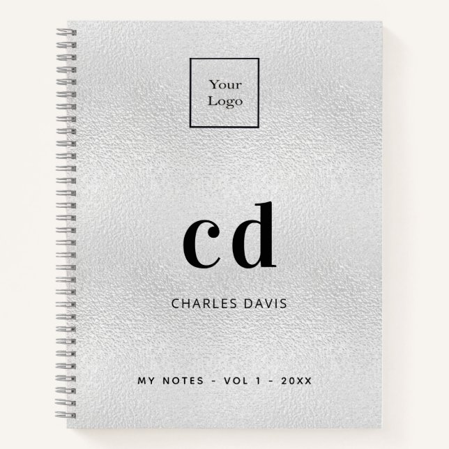 Silver monogram initials business logo notebook (Front)