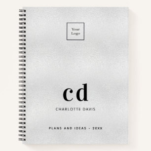 Silver monogram initials business logo notebook